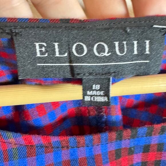 Eloquii Womens Plus Size Blouse Ballon Sleeve Plaid Round Neck Blue Pink Size 18 - Picture 6 of 7